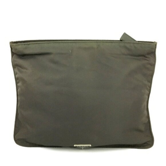 PRADA Logo Plate Nylon Cosmetic Pouch Bag Khaki/7BB0775 - Picture 1 of 1